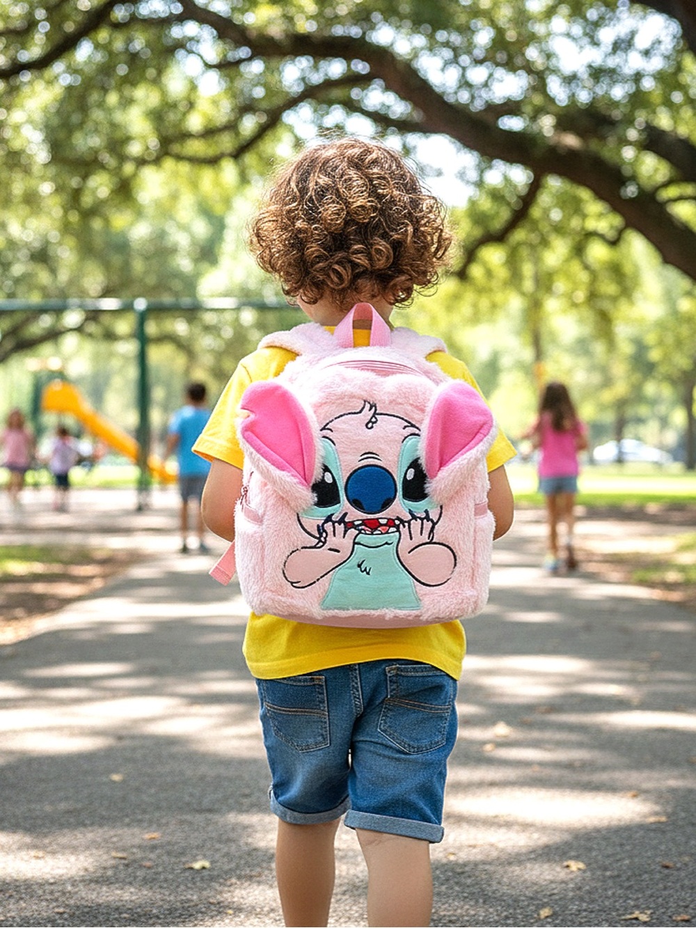 Pink (Stitch) Plush Backpack Purse with Keychain/Bag Charm NIP